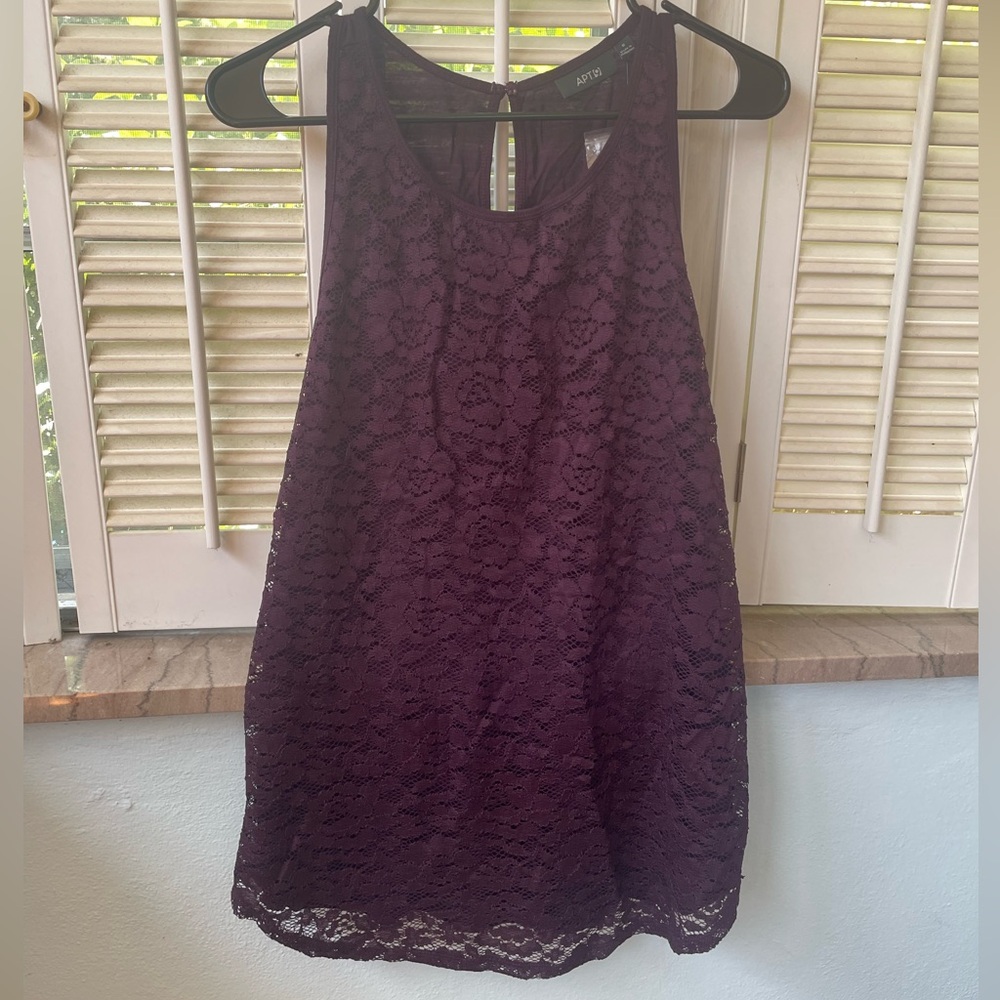 Apt. 9 Plum Satin Lace Tunic Size Small